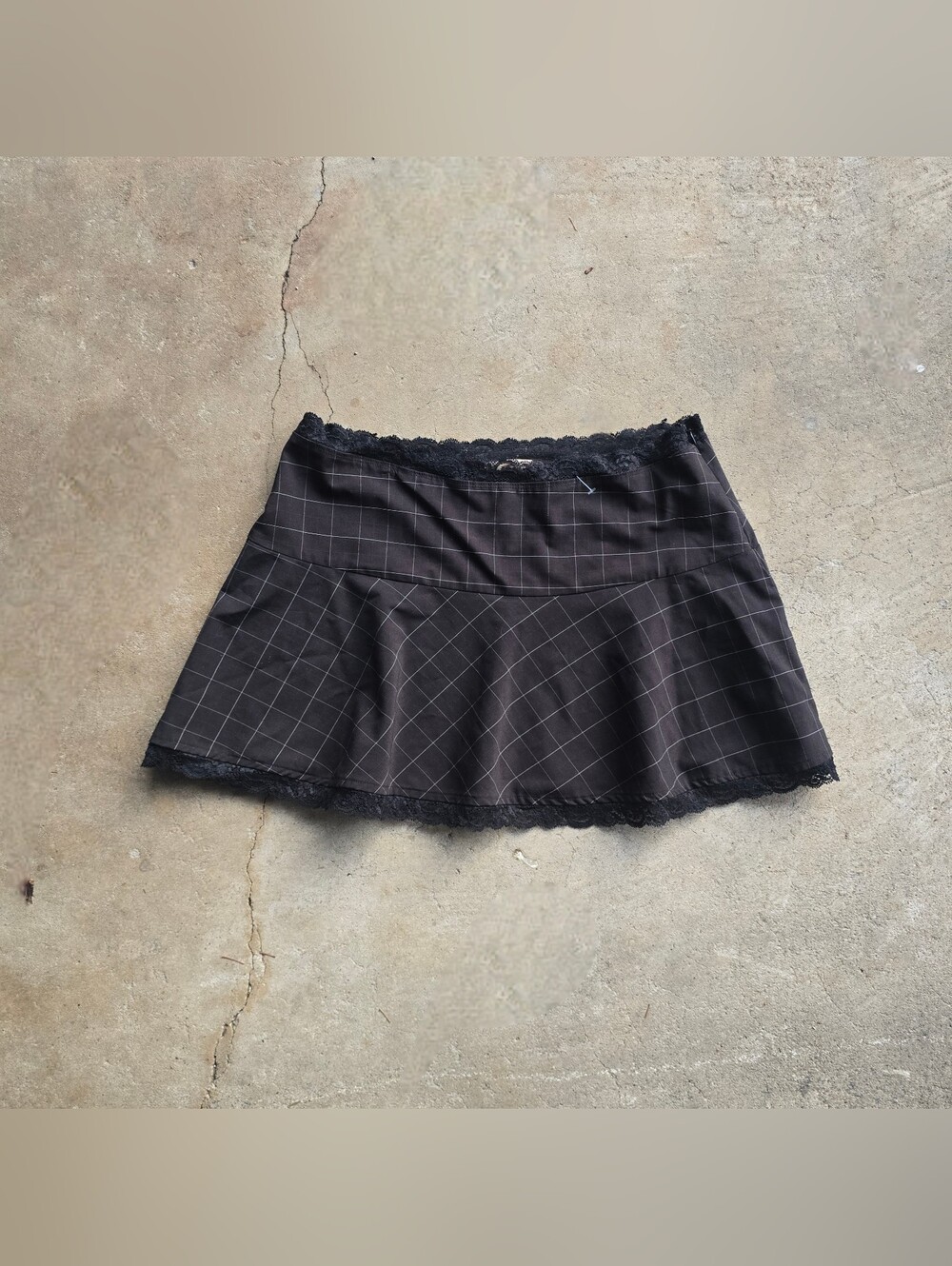 vtg y2k forever 21 Grunge goth Checkered lace office siren mini skirt size Large